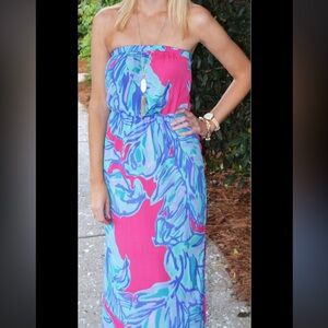Lilly Pulitzer Vibrant Pink and Blue Maxi Dress